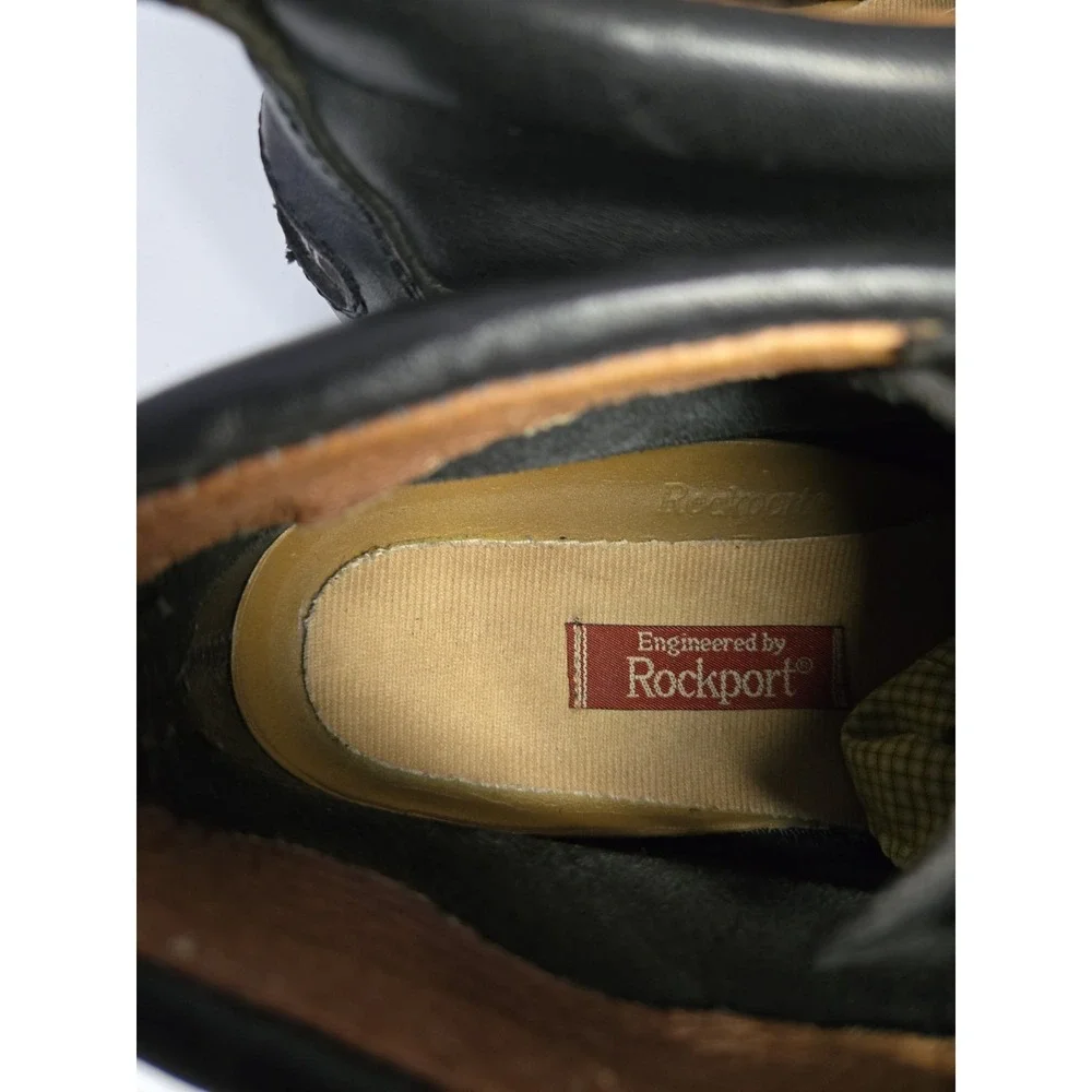 Rockport Mens Black Leather Boots Vibram Moc Toe Ankle Hikers Gorpcore Sz 9.5